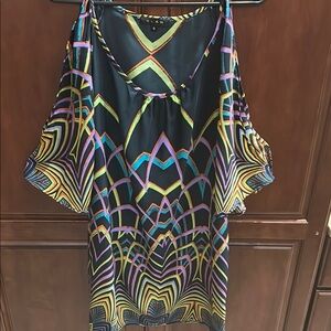 Colorful Geometric Cold Shoulder Pattern Dress
